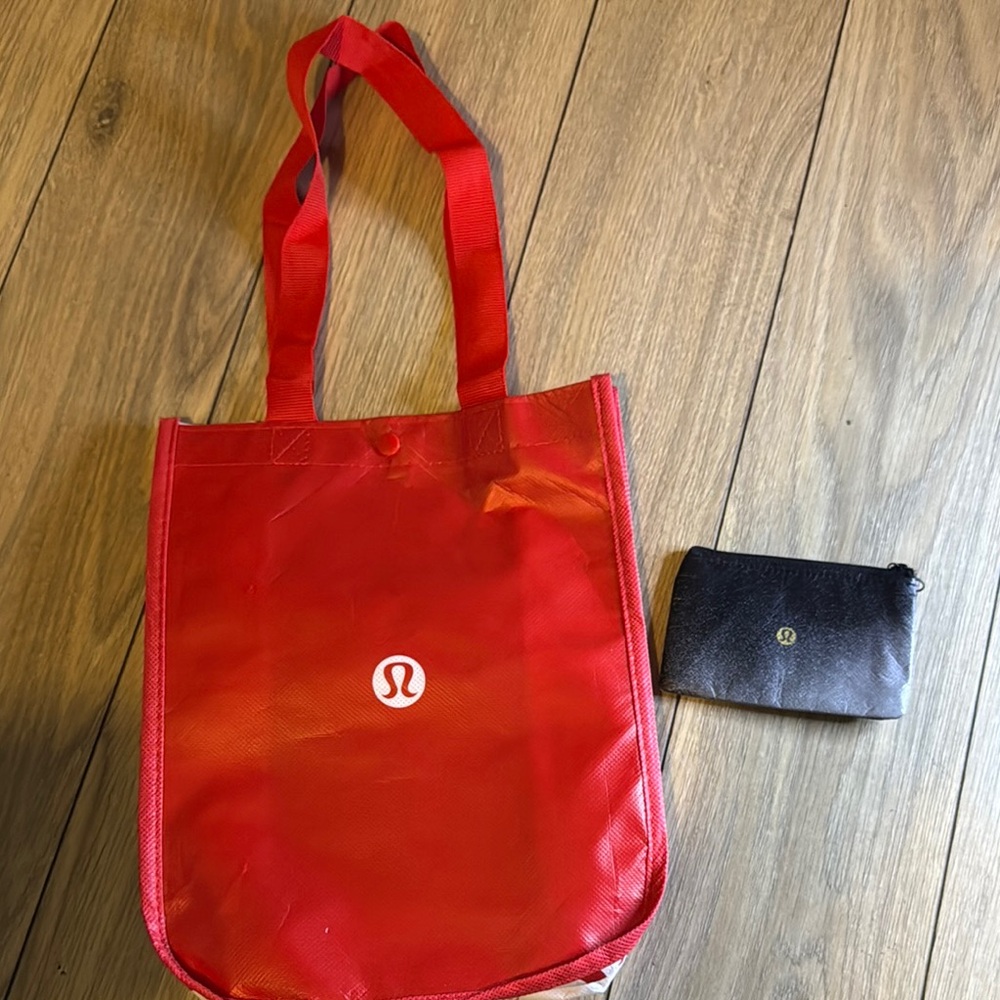 Lululemon Red Tote Bag with Black Pouch
